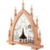 Schwibbogen Seiffener Kirche natur mit Plauener Spitze bunt - 41x45 cm