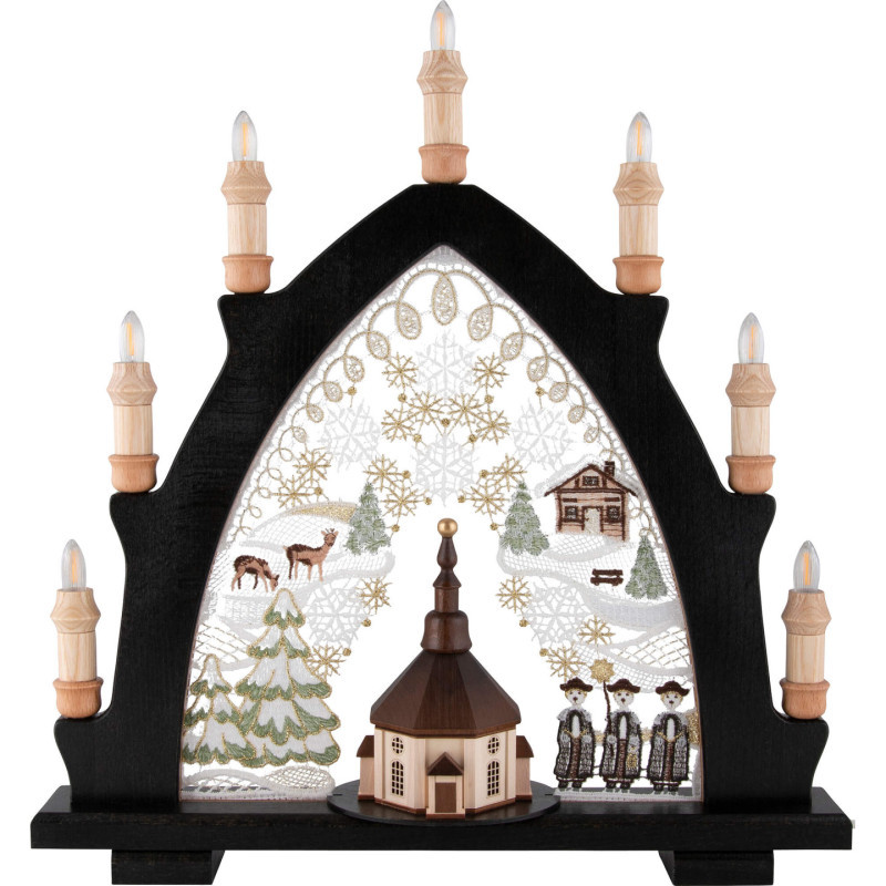 Candle Arch - Seiffen Church Black - Embroidery Colored - 41x45 cm / 16.1x17.7 inch