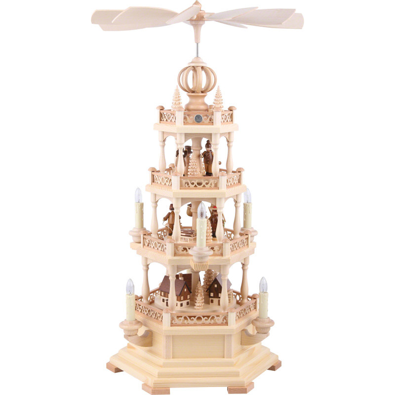 4-stöckige Pyramide Erzgebirgsmotiv - 62 cm - 230 V Elektromotor