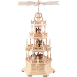 4-stöckige Pyramide Erzgebirgsmotiv - 62 cm - 120 V Elektromotor (US-Norm)