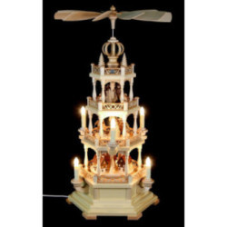 4-stöckige Pyramide Erzgebirgsmotiv - 62 cm - 120 V Elektromotor (US-Norm)