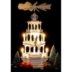 3-Tier Pyramid - without Figurines, White-Gold - 230 V Electr. Motor - 58 cm / 22.8 inch