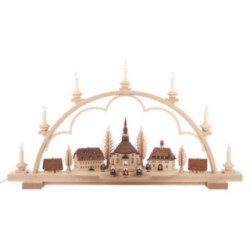 Candle Arch - Seiffen Village Natural Wood, 120V - 80x15x43 cm / 31.5x6x17 inch