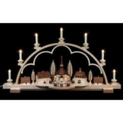 Schwibbogen Seiffener Dorf natur, 120V - 80x15x43 cm