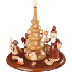 Motivplattform für elektr. Spieldose - Weihnachtsmann und Geschenkeengel natur - 15 cm