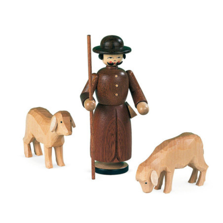 Manger-Figurines - Shepherd with 2 Sheep - 13 cm / 5 inch