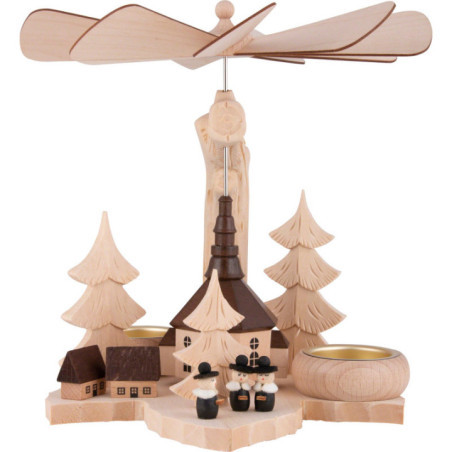1-stöckige Blattpyramide Kurrende mit Seiffener Kirche - 21 cm