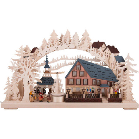 Schwibbogen Pyramidenhaus mit drehender Pyramide - 72x43 cm