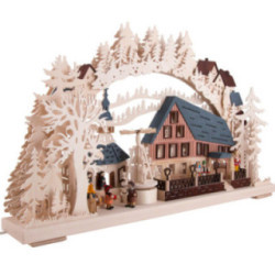 Schwibbogen Pyramidenhaus mit drehender Pyramide - 72x43 cm