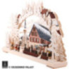 Schwibbogen Pyramidenhaus mit Raureif und drehender Pyramide - 72x43 cm