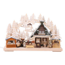 3D Double Arch - Christmas Market with White Frost - 40x30x7 cm / 16x12x3 inch