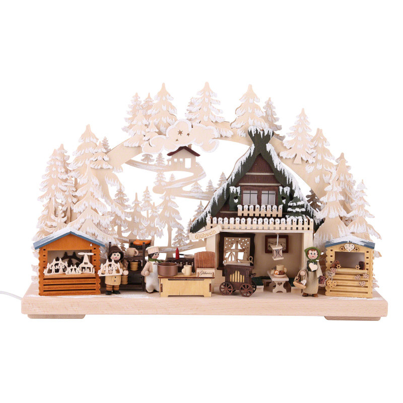 3D Double Arch - Christmas Market with White Frost - 40x30x7 cm / 16x12x3 inch