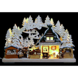 3D Double Arch - Christmas Market with White Frost - 40x30x7 cm / 16x12x3 inch