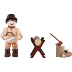 Thiel Figurine - Woodsman Sawing - natural - Set of Three - 6 cm / 2.4 inch