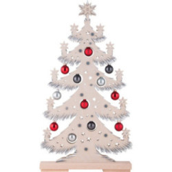 Light Triangle - Fir Tree with Red/Grey Christmas Balls and White Frost - 57x30 cm / 22.4x11.8 inch