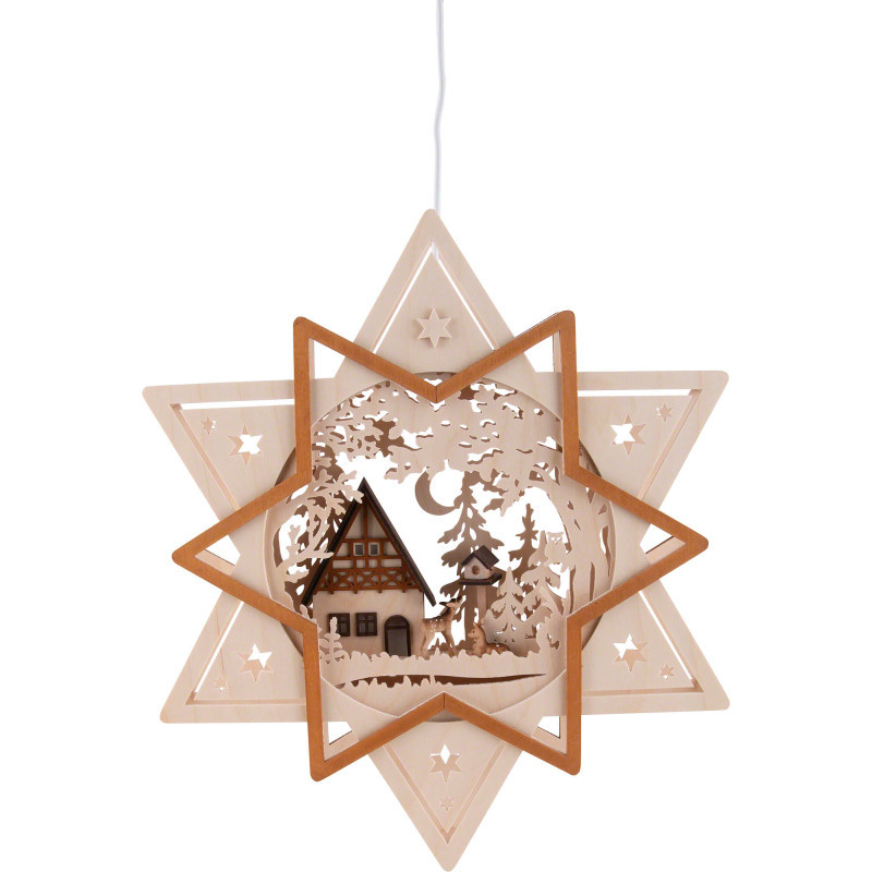 Window Picture - Star with House and Deer in Forest - 35 cm / 13.8 inch