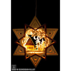 Window Picture - Star with House and Deer in Forest - 35 cm / 13.8 inch