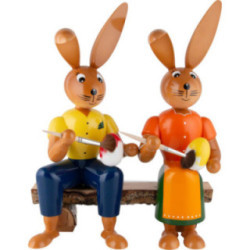 Bunny Painting Couple on Bench - 44 cm / 17.3 inch