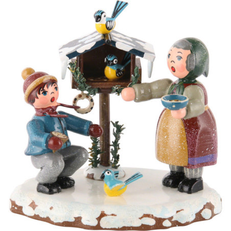 Winter Children Bird Feeding - 9 cm / 3,5 inch