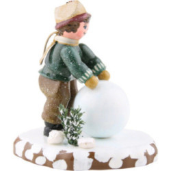 Winter Children Boy with Snowball - 7 cm / 3 inch
