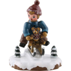 Winter Children Boy with Toboggan - 7 cm / 2,5 inch