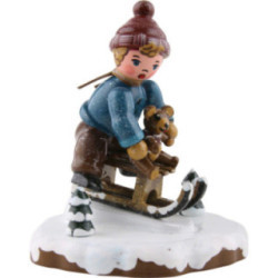 Winter Children Boy with Toboggan - 7 cm / 2,5 inch