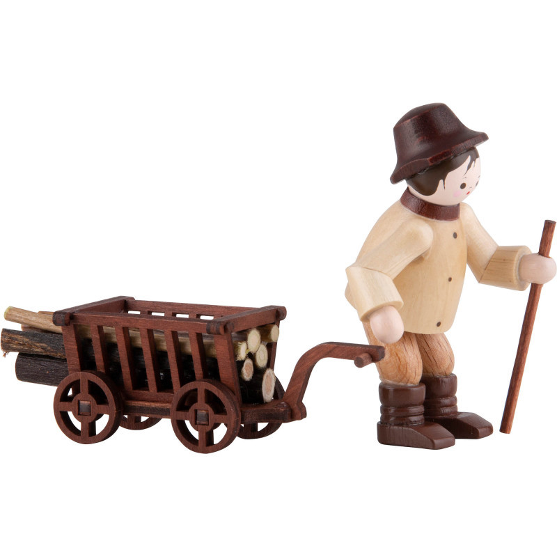 Thiel-Figur Waldarbeiter mit Wagen - natur - 6,5 cm