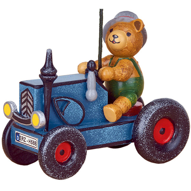 Tree Ornament - Tractor with Teddy - 8 cm / 3 inch