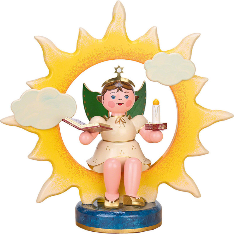Engel Sonne Buch und Kerze - 20 cm