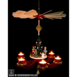 1-Tier Hanging Pyramid - Winter Children, Red - 48x38x38 cm / 18.5x15x15 inch