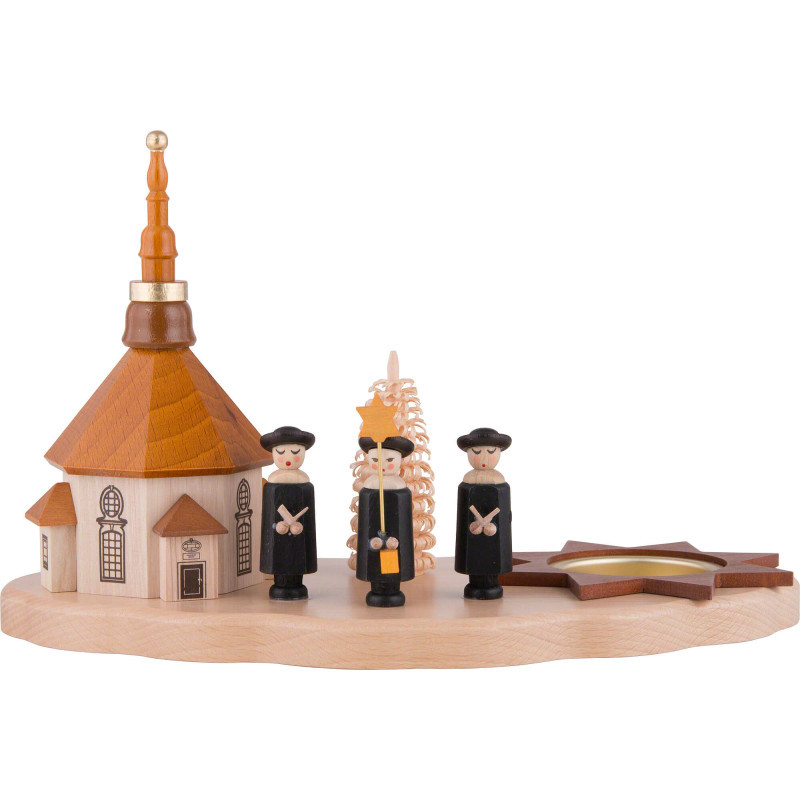 Tea Light Holder - Seiffen Church and Carolers - 13 cm / 5.1 inch