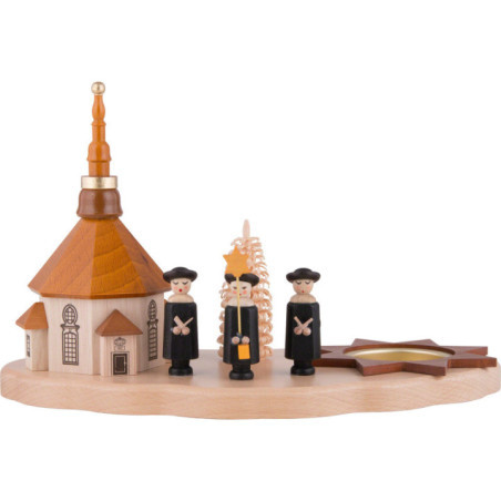 Tea Light Holder - Seiffen Church and Carolers - 13 cm / 5.1 inch