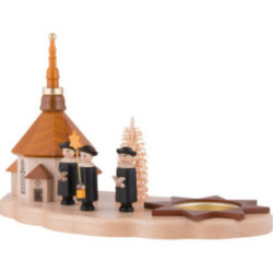 Teelichthalter mit Seiffener Kirche und Kurrende - 13 cm