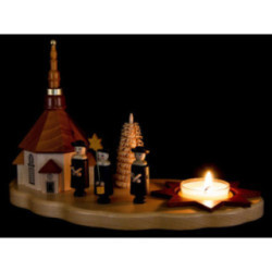 Teelichthalter mit Seiffener Kirche und Kurrende - 13 cm