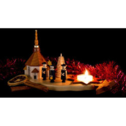 Teelichthalter mit Seiffener Kirche und Kurrende - 13 cm