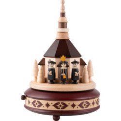Music Box - Seiffner Church And Carolers, Mahogany - 24 cm / 9.4 inch