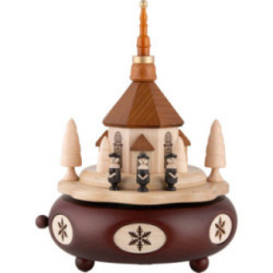 Music Box - Seiffen Church and Carolers, Mahogany - 19 cm / 7.5 inch