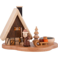 Smoker - House with Santa Claus on Pedastal for One Tea Candle, Natural - 16x21,5x12 cm / 4.7 inch
