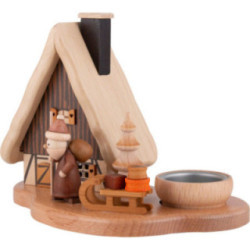 Rauchhaus mit Weihnachtsmann auf Sockel, natur - 16x21,5x12 cm