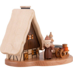 Rauchhaus mit Weihnachtsmann auf Sockel, natur - 16x21,5x12 cm