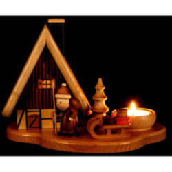 Smoker - House with Santa Claus on Pedastal for One Tea Candle, Natural - 16x21,5x12 cm / 4.7 inch