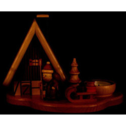 Rauchhaus mit Weihnachtsmann auf Sockel, natur - 16x21,5x12 cm