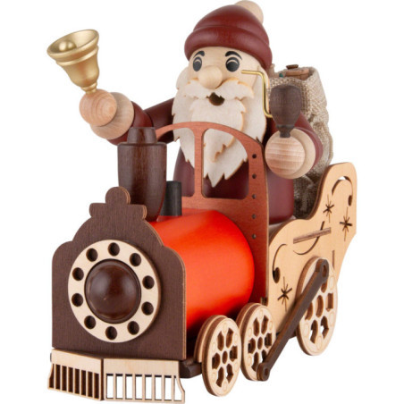Räuchermännchen Weihnachtsmann auf Lok - 19 cm