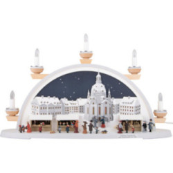 Schwibbogen Frauenkirche mit Strietzelmarkt um 1900 - 54x32x12 cm