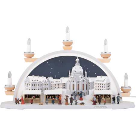 Schwibbogen Frauenkirche mit Strietzelmarkt um 1900 - 54x32x12 cm