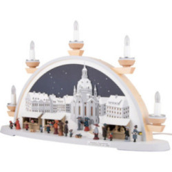 Schwibbogen Frauenkirche mit Strietzelmarkt um 1900 - 54x32x12 cm