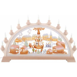Schwibbogen Weihnachtsmarkt mit Pyramide, farbig - 65x40 cm