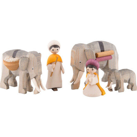 Elephant Herders, Set of Five, Stained - 7 cm / 2.8 inch