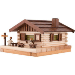Räucher-Lichterhaus Skihütte mit Figur - 17x31 cm