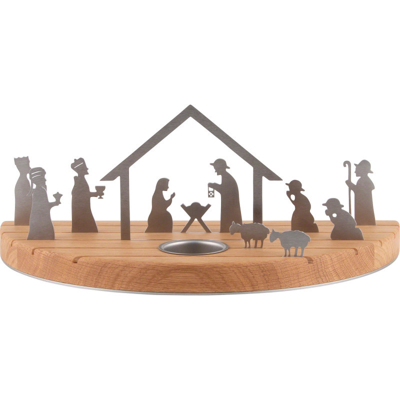 Tea Light Holder - Silhouette M Oak - Nativity Scene - 15 cm / 5.9 inch